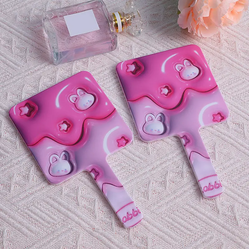 Handheld Makeup Mirror Cute Cartoon Rabbit Square With Handle Spa Salon Compact Mirrors Cosmetic