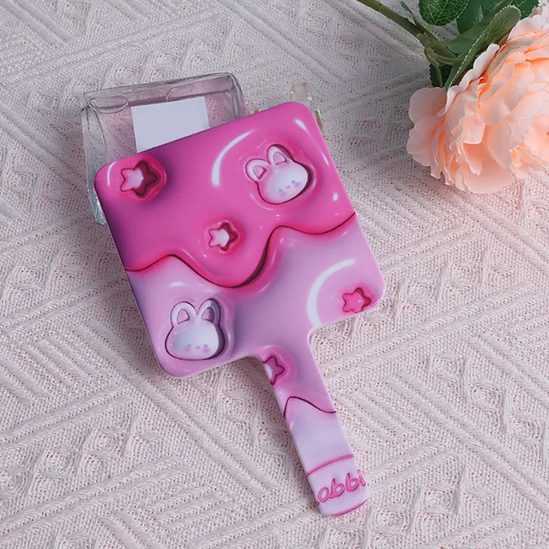 Handheld Makeup Mirror Cute Cartoon Rabbit Square With Handle Spa Salon Compact Mirrors Cosmetic