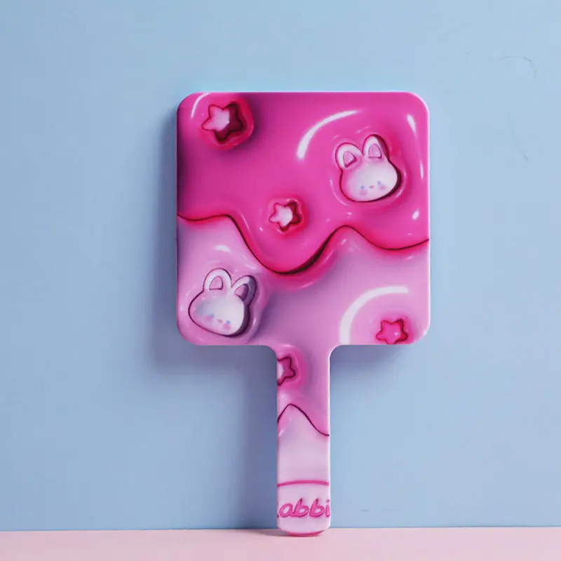 Handheld Makeup Mirror Cute Cartoon Rabbit Square With Handle Spa Salon Compact Mirrors Cosmetic