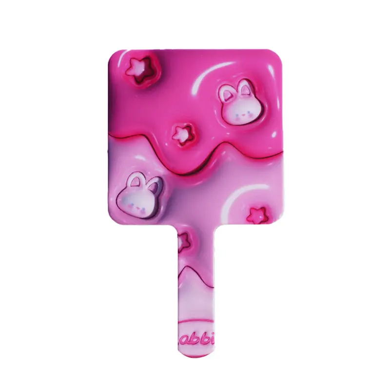Handheld Makeup Mirror Cute Cartoon Rabbit Square With Handle Spa Salon Compact Mirrors Cosmetic