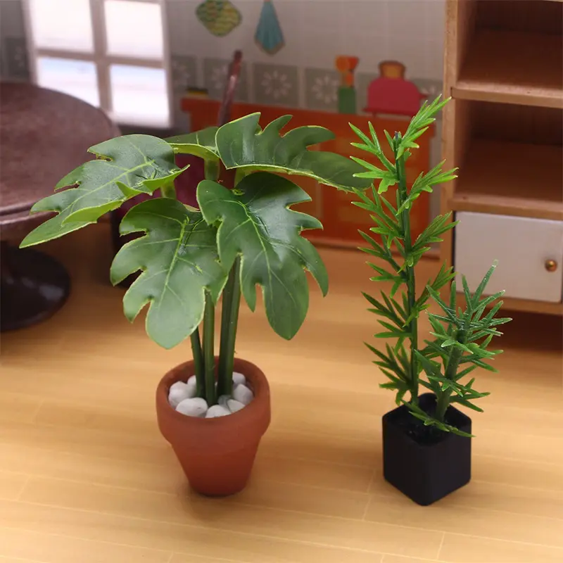 1Pc/4Pcs 1/12 Dollhouse Miniature Plastic Potted Green Plant Toy for Children Dollhouse Decoration Accessories