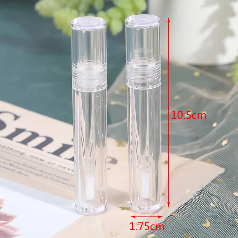1PC 5ml Empty Transparent Lipgloss Containers Tubes Round Clear Cosmetic Tube Packaging Lip Gloss With Wand