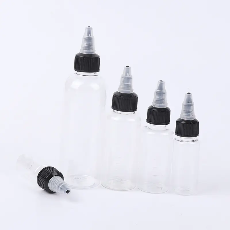 Transparent PET Squeeze Dispensing Bottle With Graduated 10/20/30/50/100ml Empty Hair Dye Refillable For Tattoo Pigment