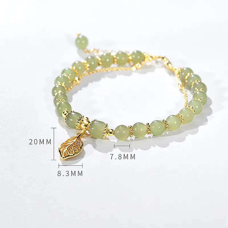 Accessories For Women Imitation Jade Beaded Bracelet Leaves Double Layer Chain Girls Wedding Party Jewelry Gift