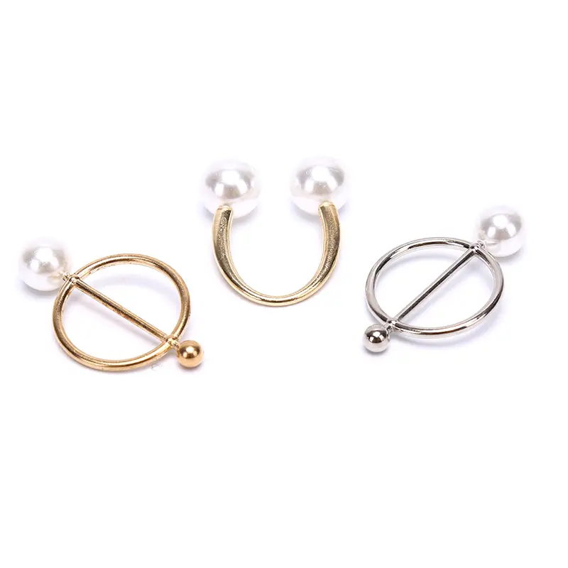 Fashion Simple Round Pearl Brooch Silk Scarf Clasp Horn Knotted Shawl Clip Jewellery Accessories