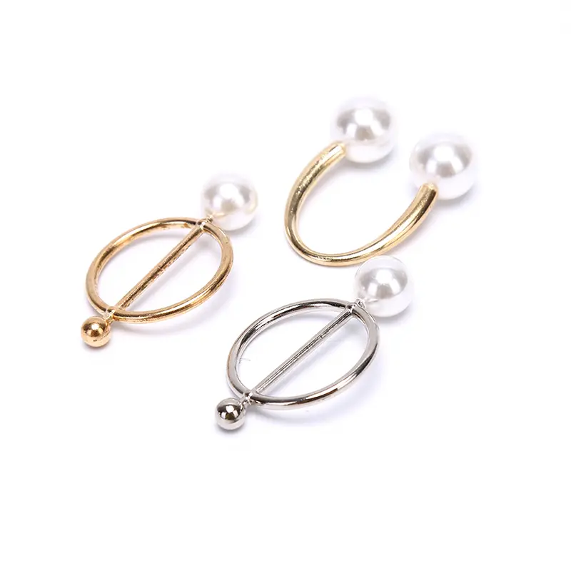 Fashion Simple Round Pearl Brooch Silk Scarf Clasp Horn Knotted Shawl Clip Jewellery Accessories