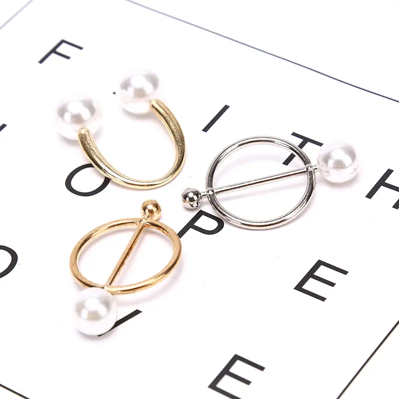 Fashion Simple Round Pearl Brooch Silk Scarf Clasp Horn Knotted Shawl Clip Jewellery Accessories