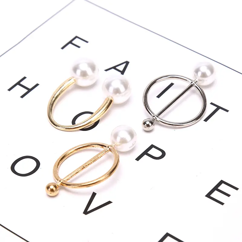 Fashion Simple Round Pearl Brooch Silk Scarf Clasp Horn Knotted Shawl Clip Jewellery Accessories