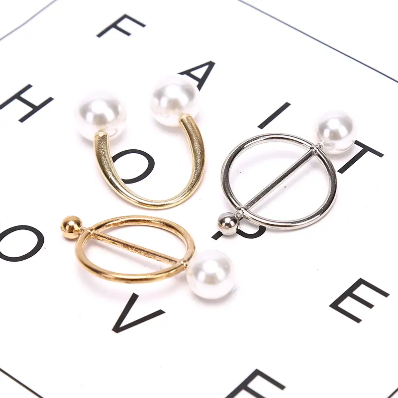 Fashion Simple Round Pearl Brooch Silk Scarf Clasp Horn Knotted Shawl Clip Jewellery Accessories