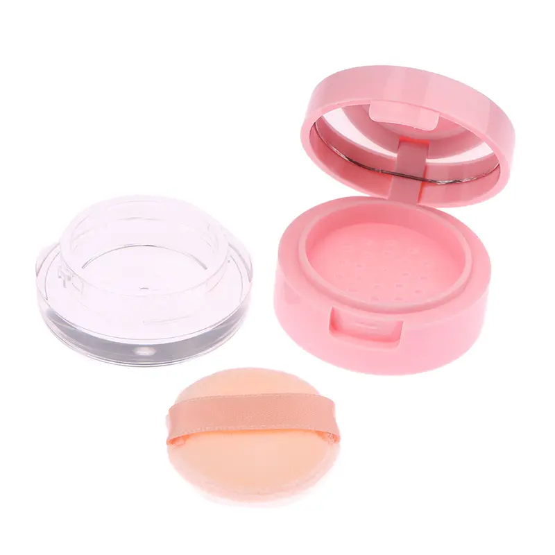 1Pc Portable Plastic Powder Box Empty Loose Container With Sieve Mirror Cosmetic Sifter Jar Travel Makeup