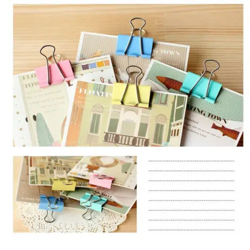 60pcs/lot 15mm Colorful Metal Binder Clips Paper Clip Office Stationery Binding Supplies