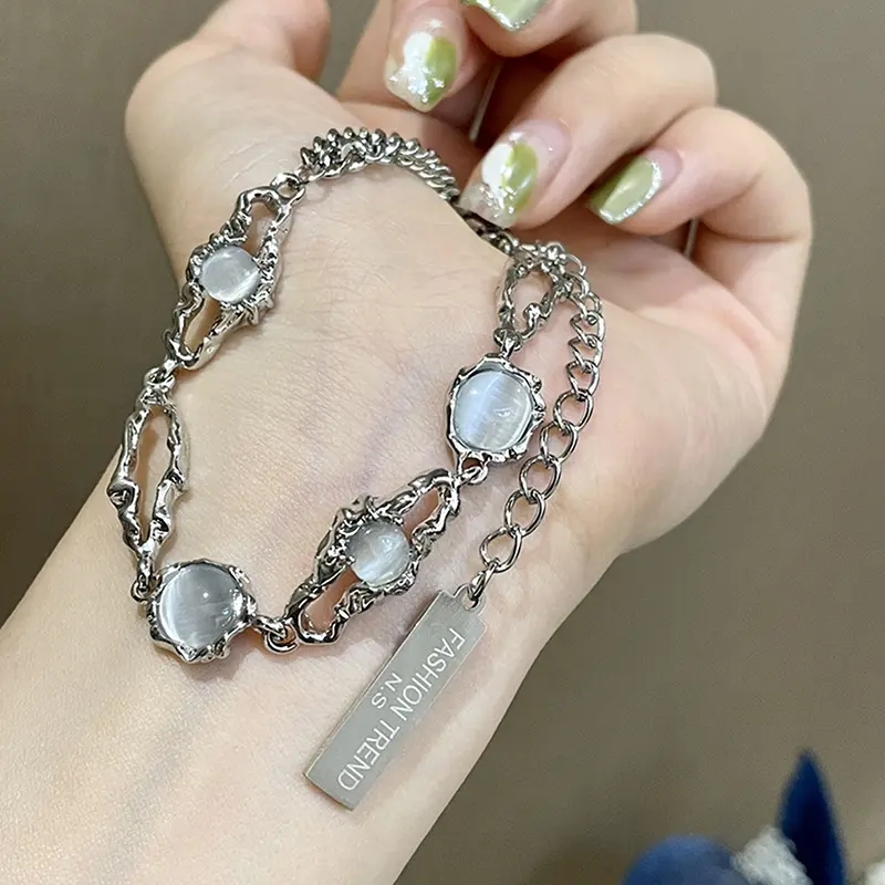 Jewelry Kpop Titanium Steel Moonstone Bracelet For Women Y2K INS Korean Fashion Tassel Pendant Pulseras Gift
