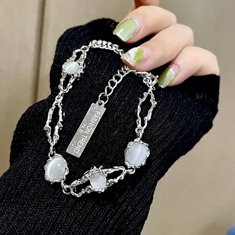 Jewelry Kpop Titanium Steel Moonstone Bracelet For Women Y2K INS Korean Fashion Tassel Pendant Pulseras Gift