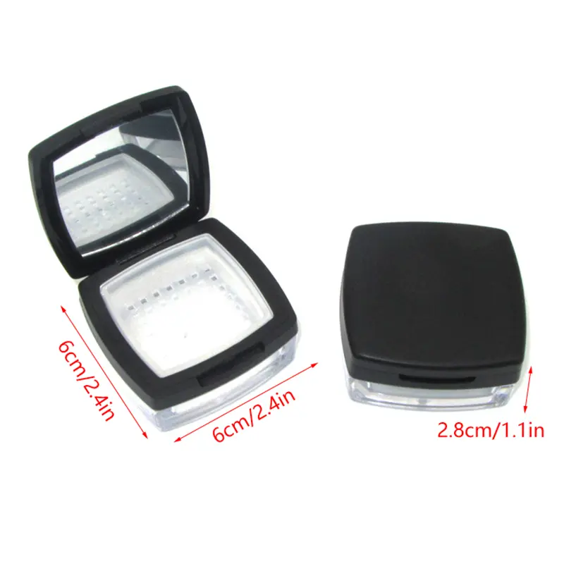 6g Plastic Loose Jar With Sifter Portable Empty Cosmetic Container Black Matte Cap Flip Lid Transparent Case Mirror