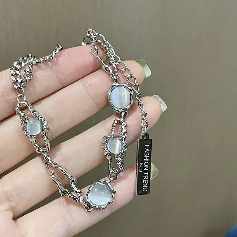 Jewelry Kpop Titanium Steel Moonstone Bracelet For Women Y2K INS Korean Fashion Tassel Pendant Pulseras Gift