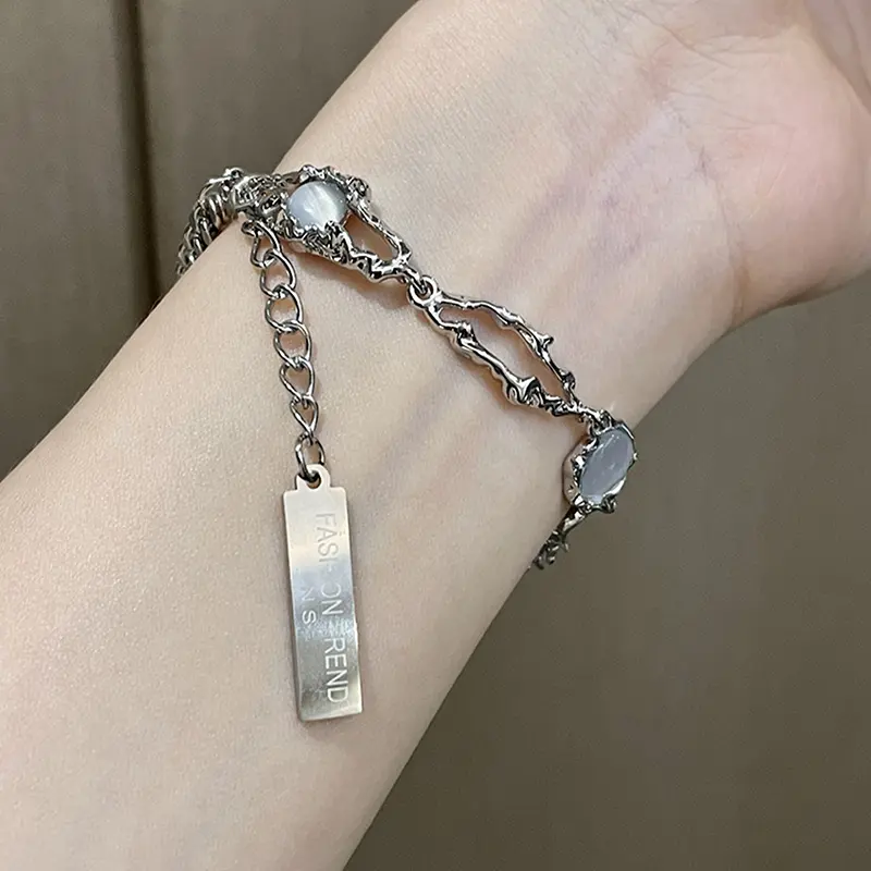 Jewelry Kpop Titanium Steel Moonstone Bracelet For Women Y2K INS Korean Fashion Tassel Pendant Pulseras Gift
