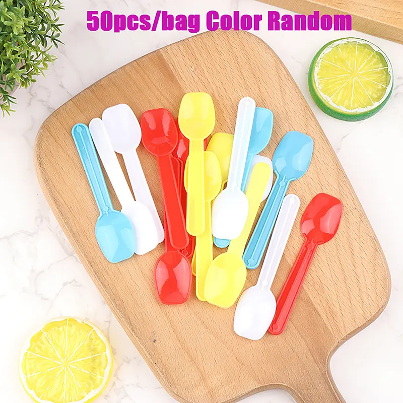50Pcs Disposable Plastic Spoon Dessert Yoghurt Ice Cream Scoop Mini Tasting Party Cutlery