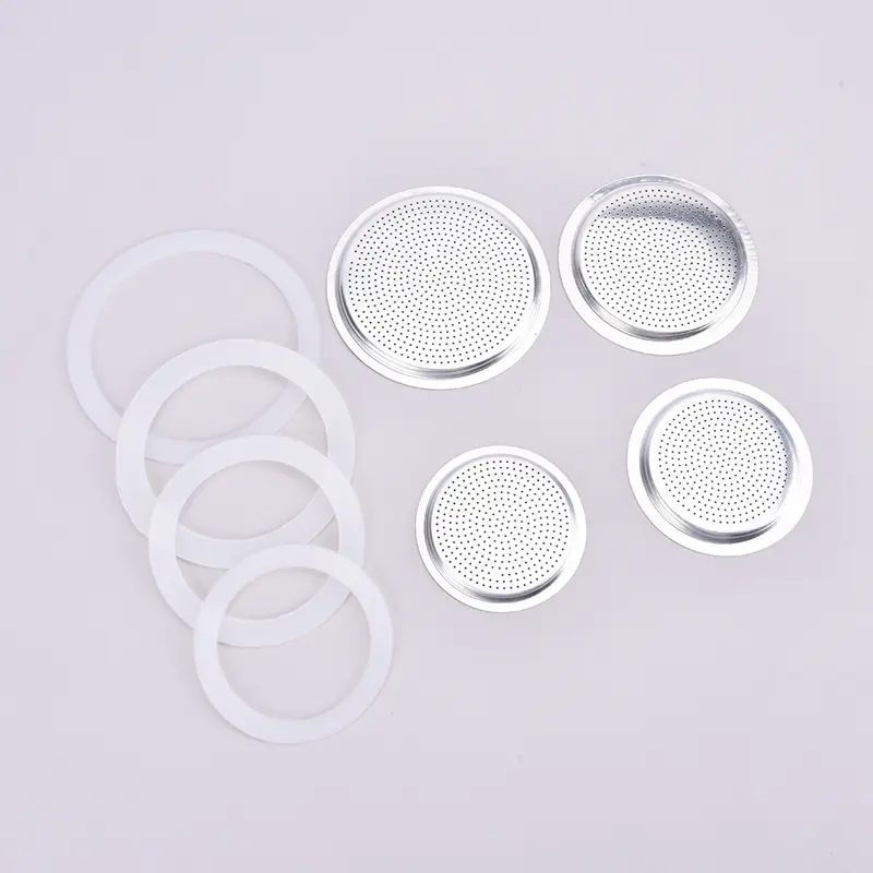 3 Silicone Gaskets And 1Pc Aluminum Filter Moka Pot With 3/6/9/12 Cup Express Coffee Bottle Replacement Compatible