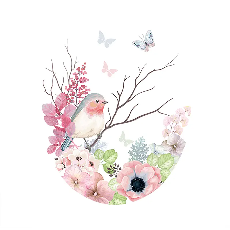 Branches Flying Birds Flowers Toilet Seat Cover Stickers Bathroom Creative Waterproof Removable