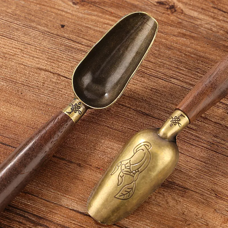 1 Pc Sandalwood Handle Alloy Teaspoon Small Tea Scoop Kung Fu Ceremony Accessories