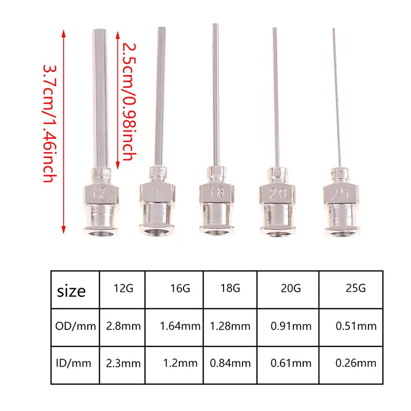 5Pcs Needle Blunt Tip Stainless Steel Syringe Dispenser Needles 12/16/18/20/25/G
