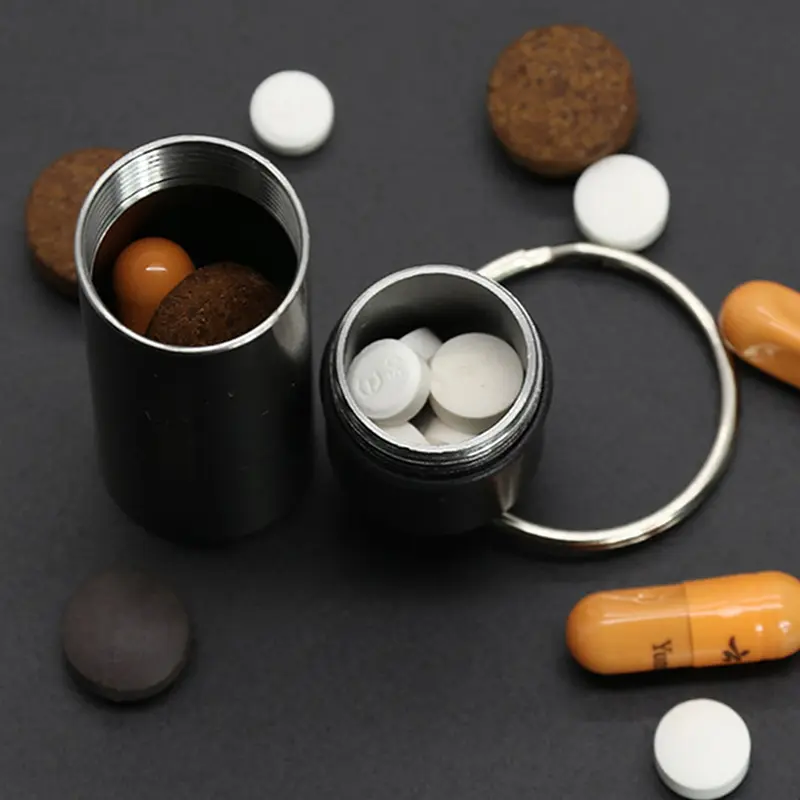Mini Waterproof Aluminum Alloy Pill Box Keychain Storage Portable Outdoor Travel Medicine Container Bottle Case Holder