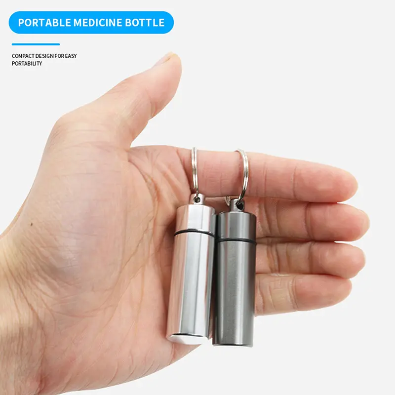 Mini Waterproof Aluminum Alloy Pill Box Keychain Storage Portable Outdoor Travel Medicine Container Bottle Case Holder