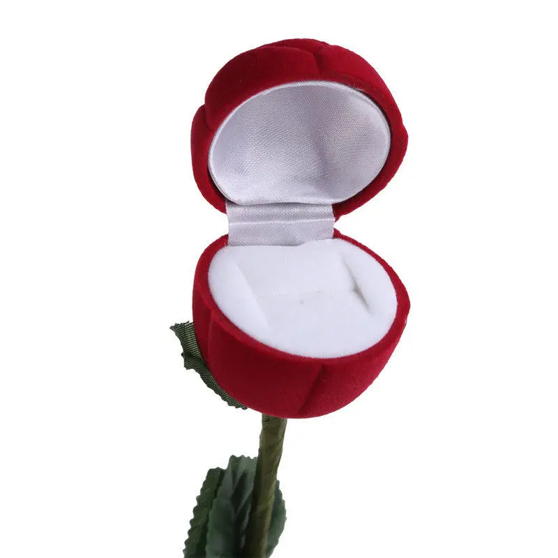 New Portable 3D Red Rose Jewelry Box Wedding Ring Gift Case Earrings Storage Display Holder Boxes For Earring Rings 1 Pc