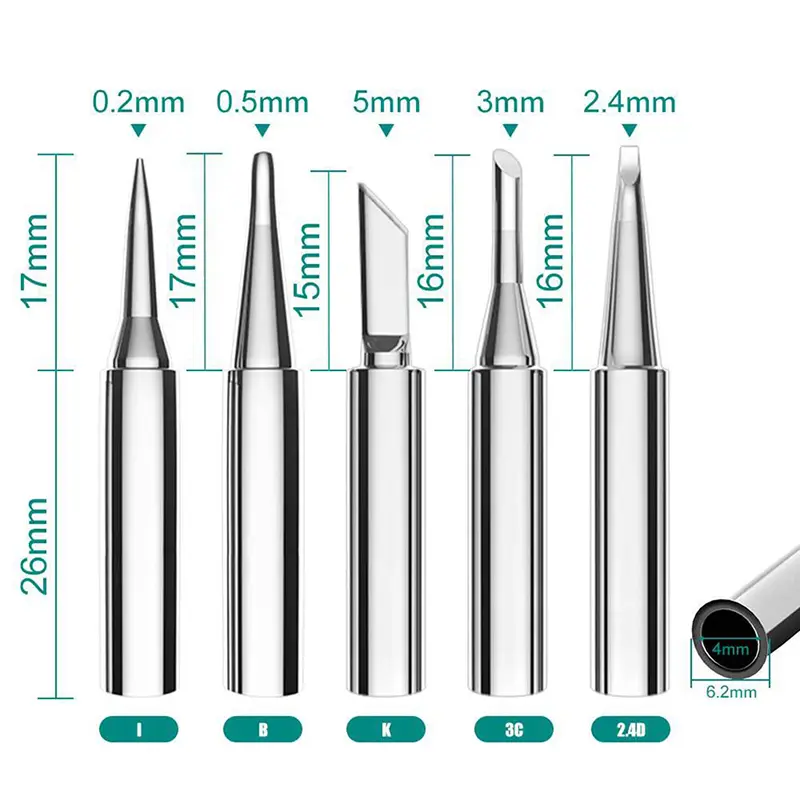5 Pcs I+B+K+2.4D+3C soldering iron pure copper 900M head set inside hot bare electric tip