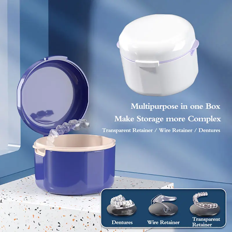 Oral Orthodontic Retainer Cleaning Case Denture Bath Box With Strainer Double Layer Braces Storage Soaking Container