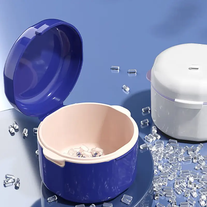 Oral Orthodontic Retainer Cleaning Case Denture Bath Box With Strainer Double Layer Braces Storage Soaking Container