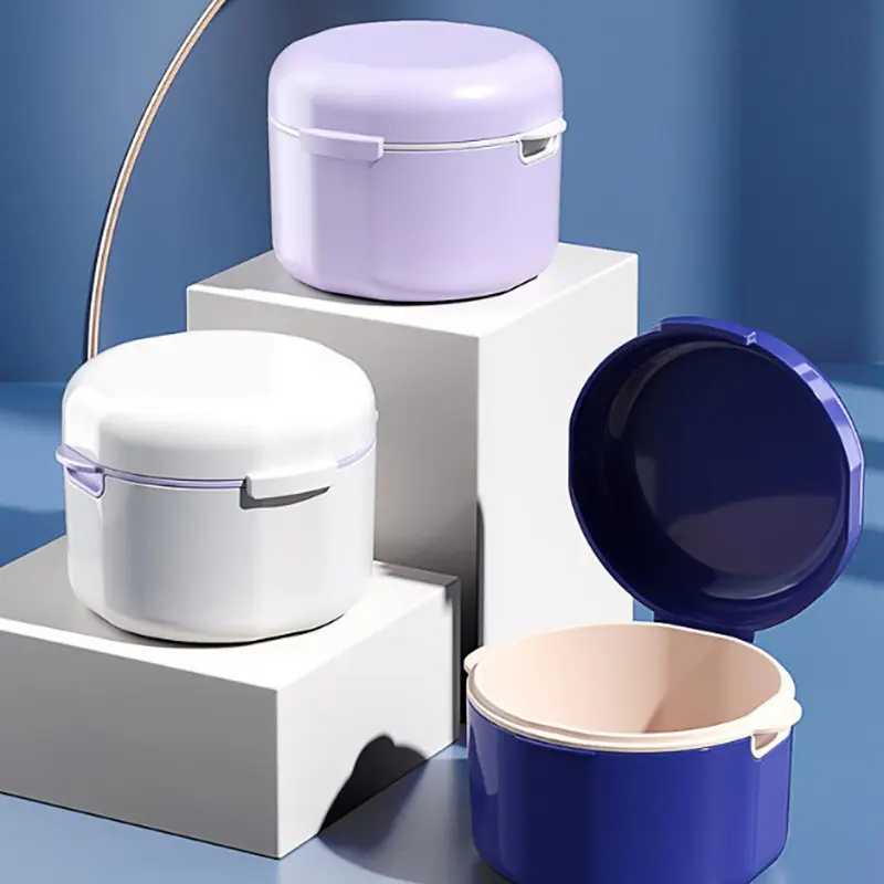 Oral Orthodontic Retainer Cleaning Case Denture Bath Box With Strainer Double Layer Braces Storage Soaking Container
