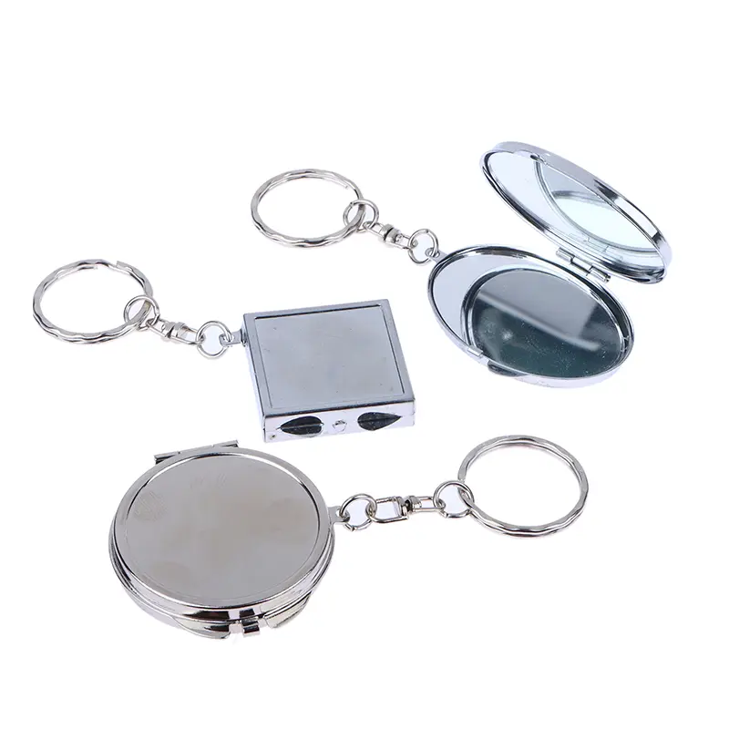 Round Heart Oval Square Shape Double Sided Cosmetic Mirror Metal Folding Keychain Makeup Mini