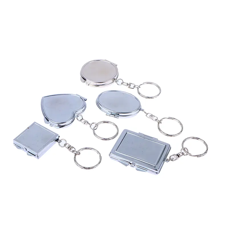 Round Heart Oval Square Shape Double Sided Cosmetic Mirror Metal Folding Keychain Makeup Mini