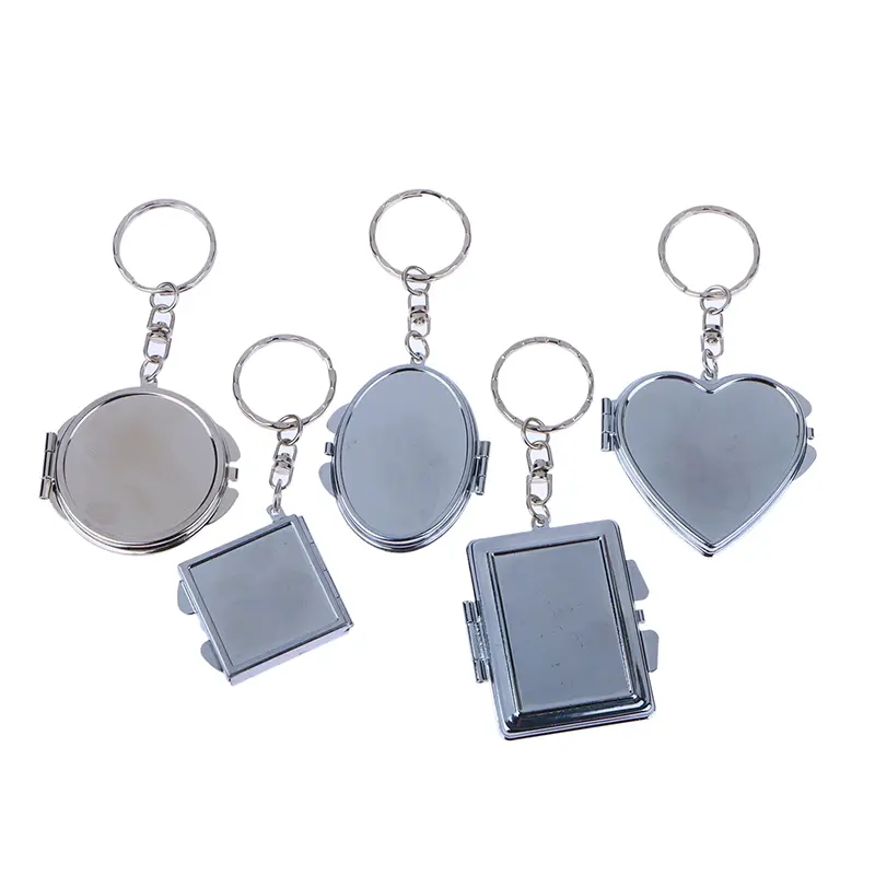 Round Heart Oval Square Shape Double Sided Cosmetic Mirror Metal Folding Keychain Makeup Mini