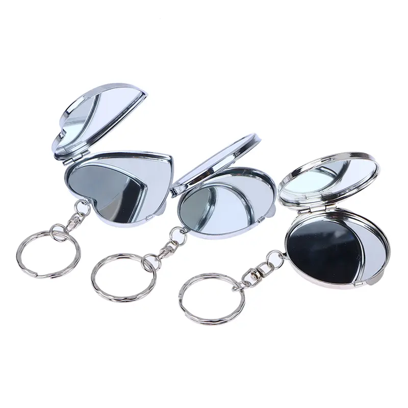 Round Heart Oval Square Shape Double Sided Cosmetic Mirror Metal Folding Keychain Makeup Mini