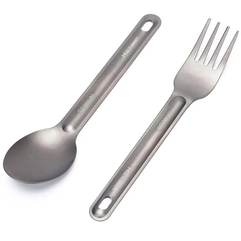 1pc Titanium Spoon Fork Light Weight Tableware Picnic Utensils for Outdoor Camping Travel Supplies