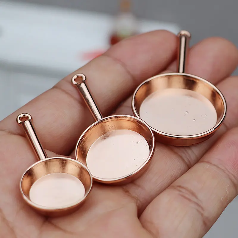 3pcs/Set 1:12 Dollhouse Miniature Metal Frying Pan Casserole Cookware Kitchen Model Decor Toy Doll House Accessories
