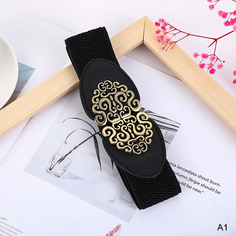 Korean Fashion Ladies Decorated Elastic Wide Belt Buckle Dress Sweater Waist for Woman