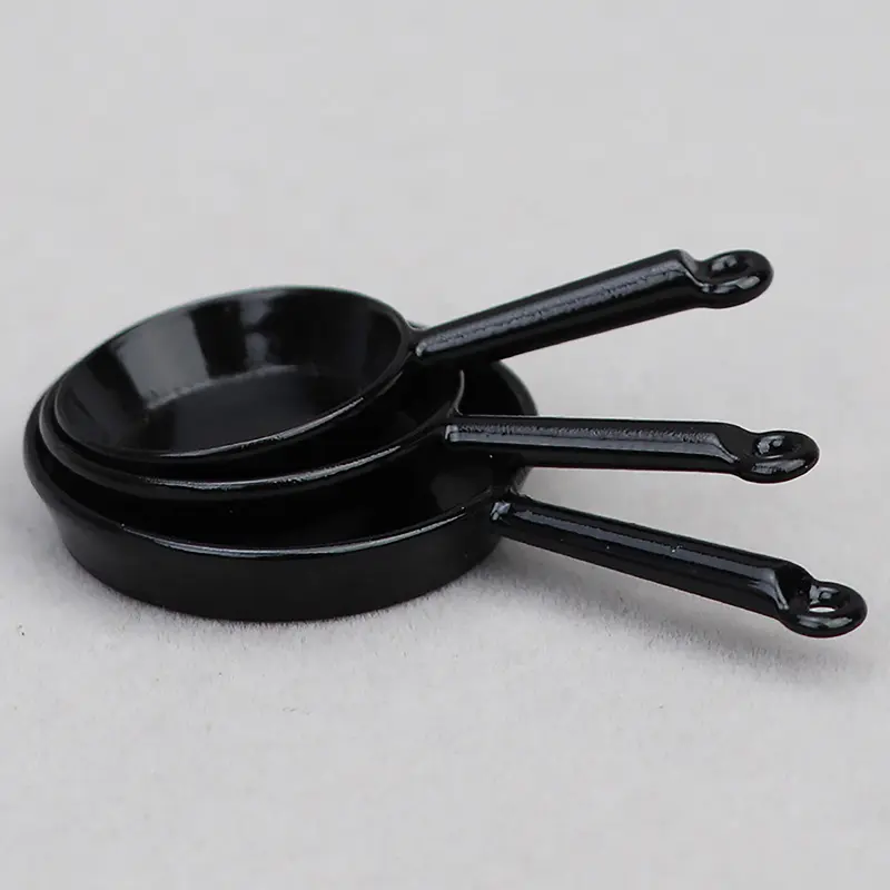 3pcs/Set 1:12 Dollhouse Miniature Metal Frying Pan Casserole Cookware Kitchen Model Decor Toy Doll House Accessories