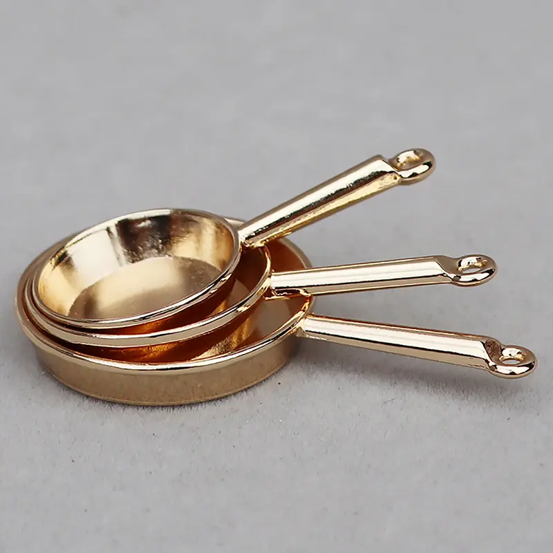3pcs/Set 1:12 Dollhouse Miniature Metal Frying Pan Casserole Cookware Kitchen Model Decor Toy Doll House Accessories