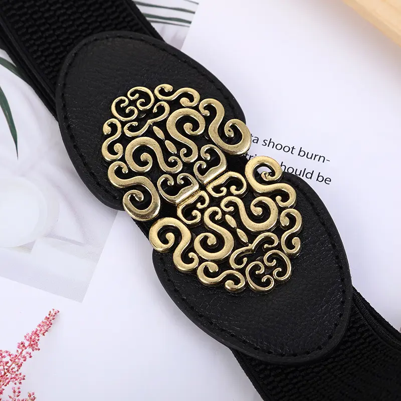 Korean Fashion Ladies Decorated Elastic Wide Belt Buckle Dress Sweater Waist for Woman
