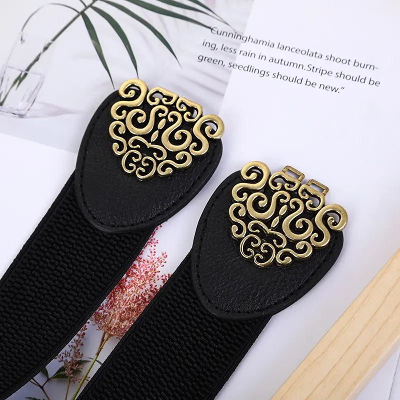 Korean Fashion Ladies Decorated Elastic Wide Belt Buckle Dress Sweater Waist for Woman