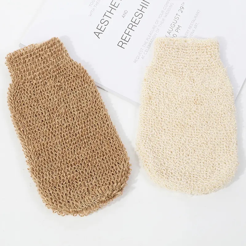 1Pc Exfoliating Hemp Bath Glove Mitten Scrubber Natural Bamboo Fiber Remove Dead Skin Deep Clean Double-Sided Gloves