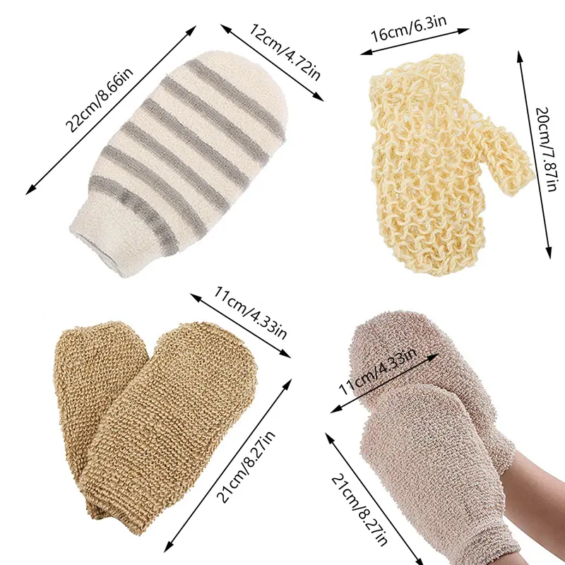 1Pc Exfoliating Hemp Bath Glove Mitten Scrubber Natural Bamboo Fiber Remove Dead Skin Deep Clean Double-Sided Gloves