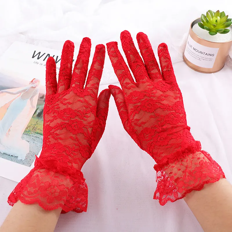 Sexy Lace Gloves Classic Black White Red Grey Skin Opera/Elbow/Wrist Stretch Satin Finger Long Flapper Matching