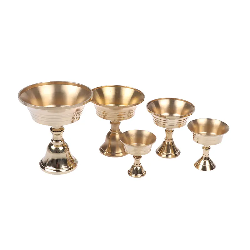 Buddhist Ghee Lamp Golden Copper Alloy Oil Holder Candlestick Home Decor Ornament