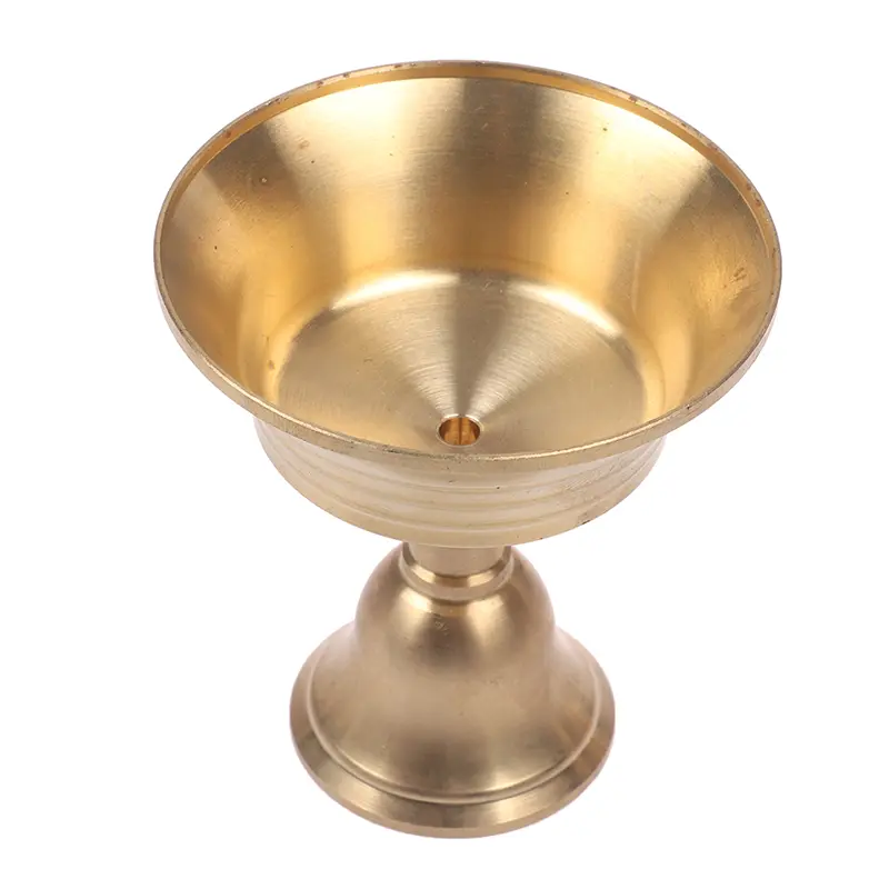 Buddhist Ghee Lamp Golden Copper Alloy Oil Holder Candlestick Home Decor Ornament