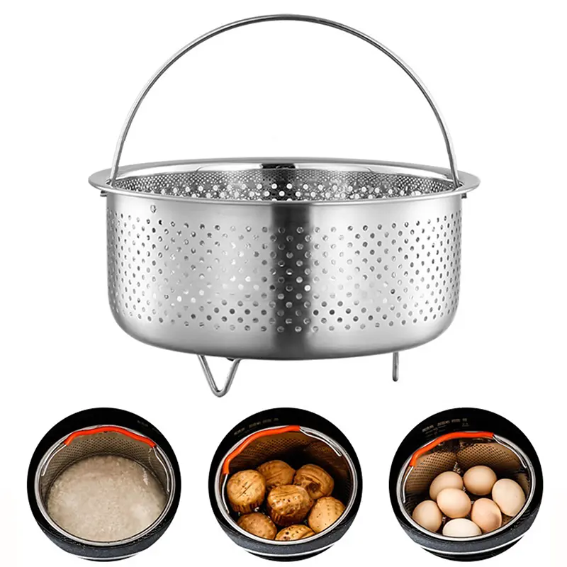 1pc Stainless Steel Kitchen Steam Basket Pressure Cooker Anti-scald Steamer Multi-Function Fruit Cleaning Basket Accessories