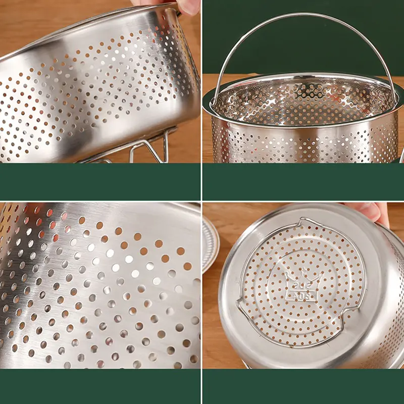1pc Stainless Steel Kitchen Steam Basket Pressure Cooker Anti-scald Steamer Multi-Function Fruit Cleaning Basket Accessories